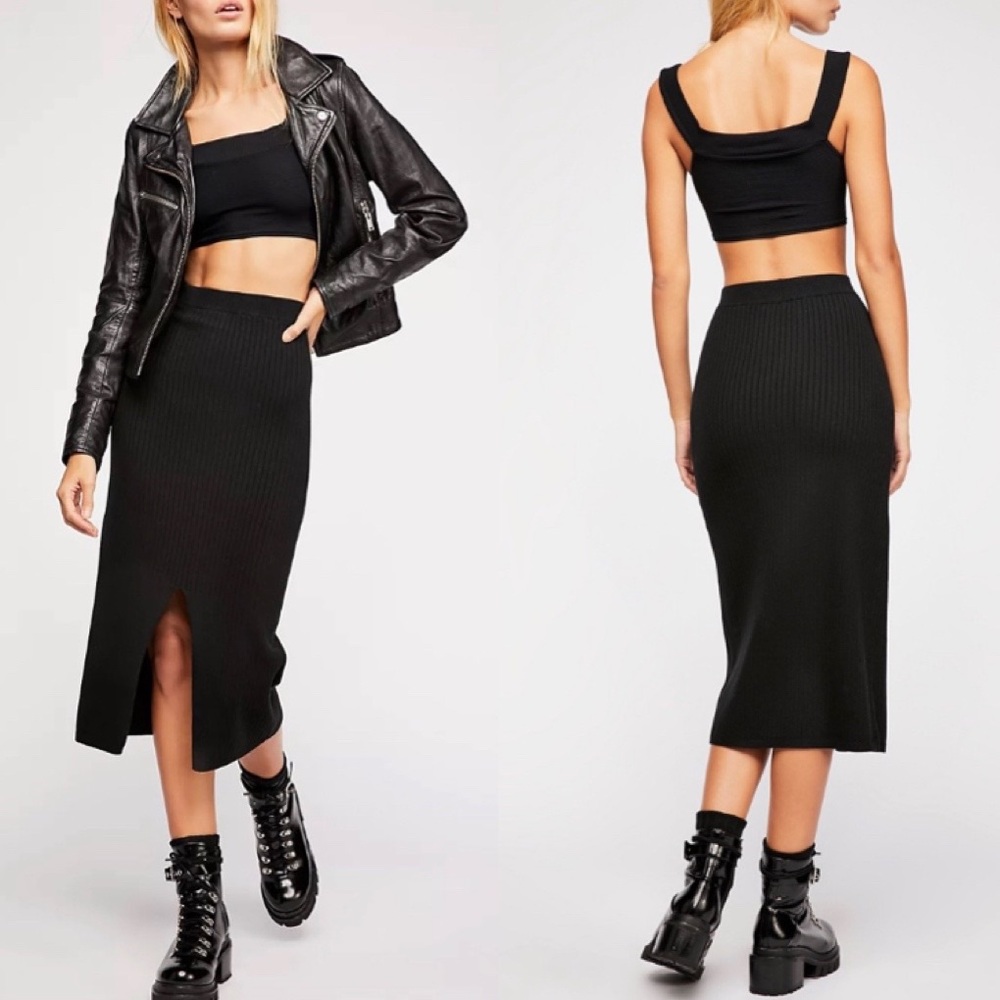 Free People Black Size 2 Ribbed Midi Skirt